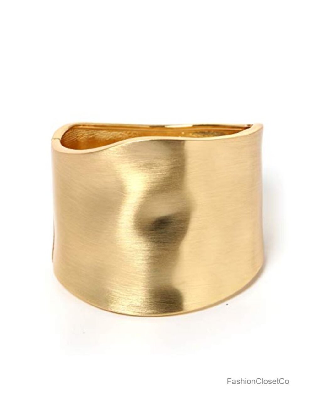 Chunky Gold Tone Wide-Edge Metal Cuff Bracelet Bangle Opening Wrap Hinge for